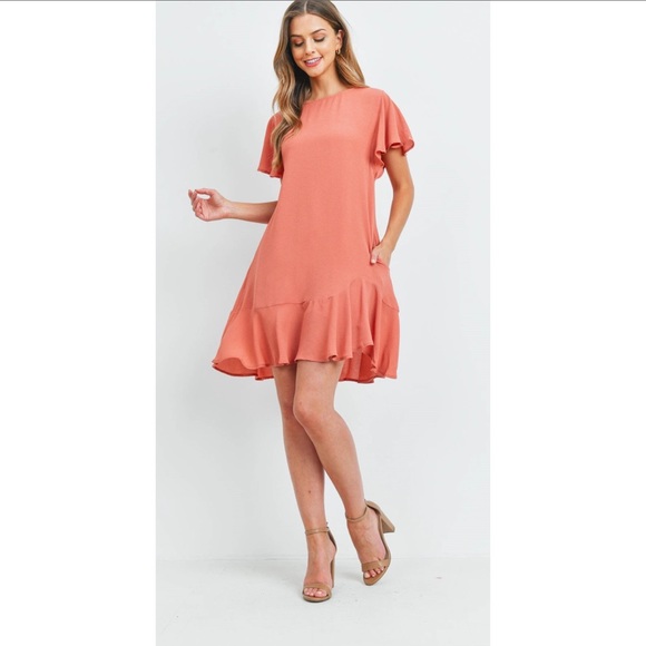 Boutique Ruffle sleeve coral dress NWT - Picture 2 of 4